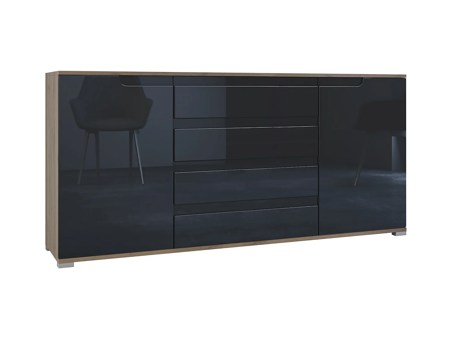 SIDEBOARD Sylt Schwarz Hochglanz