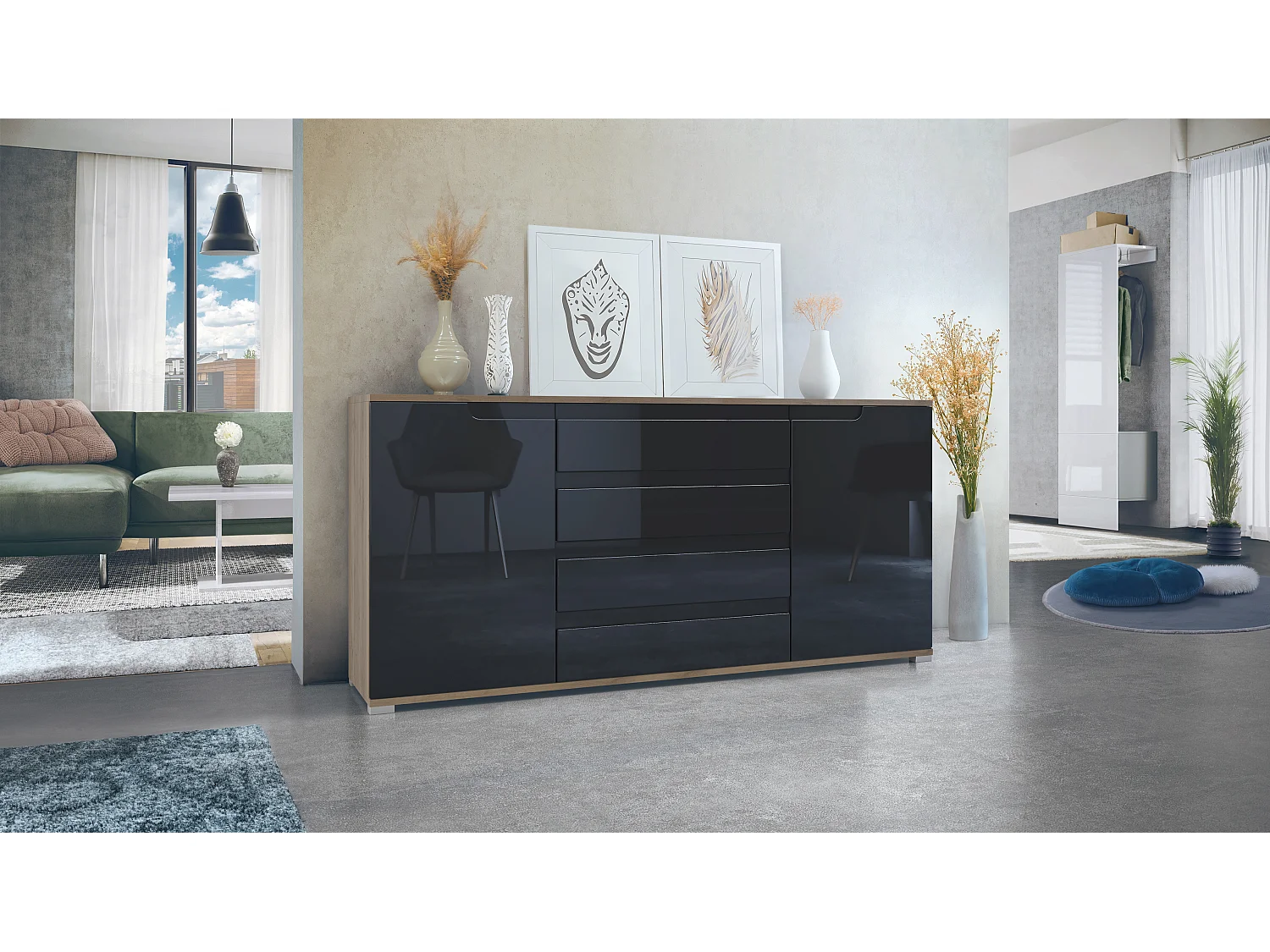 SIDEBOARD Sylt Schwarz Hochglanz