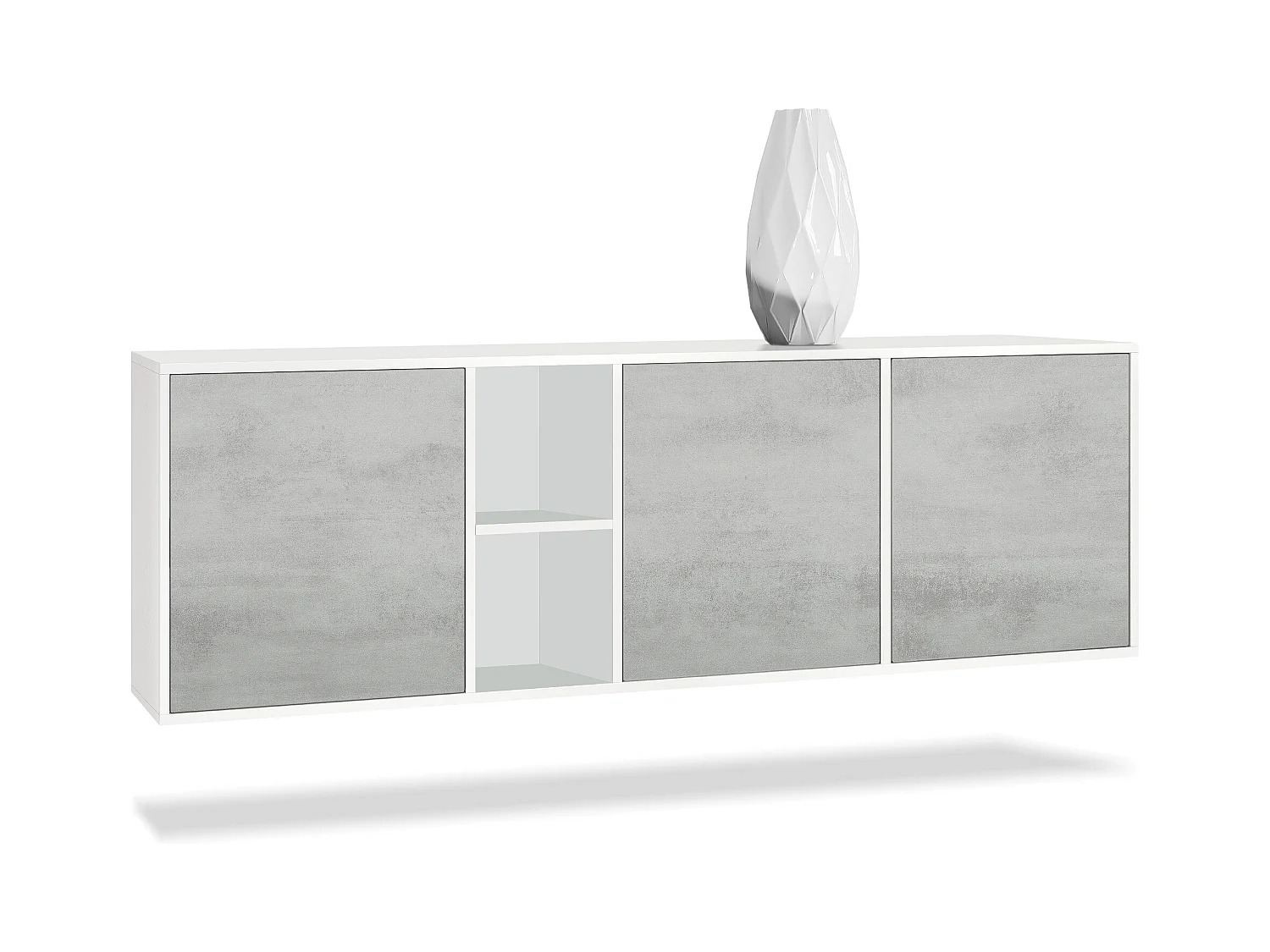Commode Cuba - blanc mat/aspect béton oxyde - Buffet moderne pour votre salon - (LxHxP) 182x53x35 cm