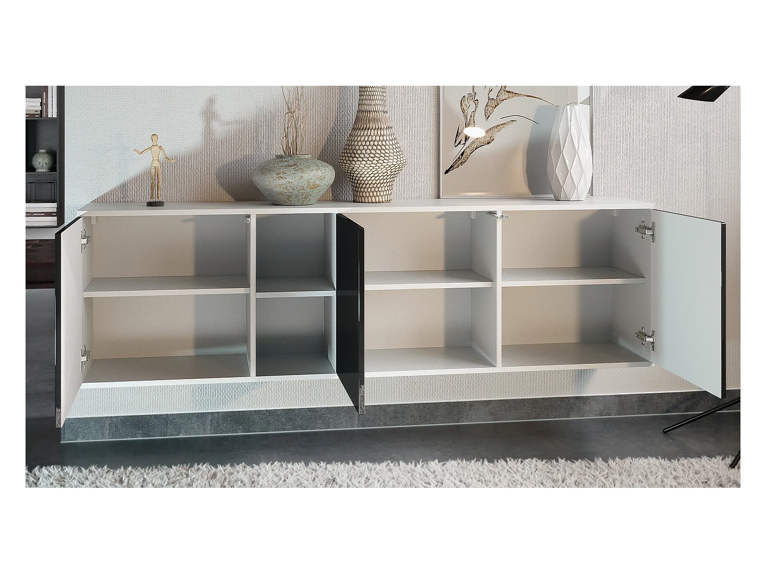 Commode Cuba - blanc mat/aspect béton oxyde - Buffet moderne pour votre salon - (LxHxP) 182x53x35 cm