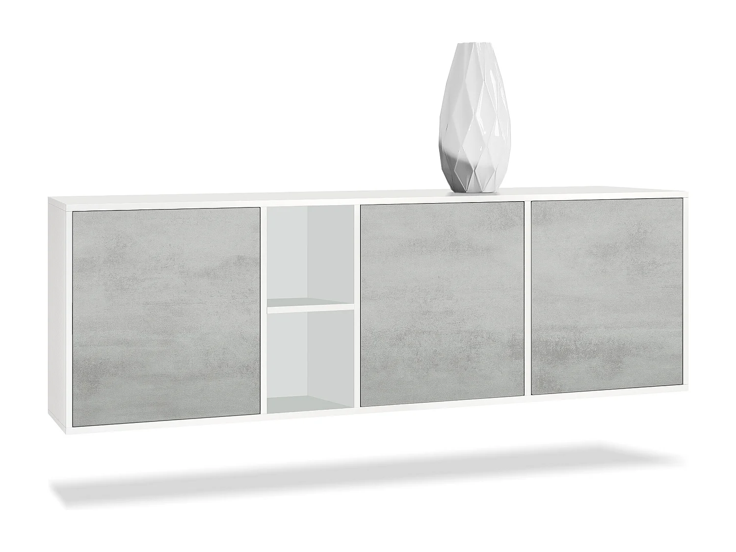 Vladon Cassettiera Cuba - bianco opaco/ottica cermento ossido - Credenza moderna per la zona giorno - (LxAxP) 182x53x35 cm