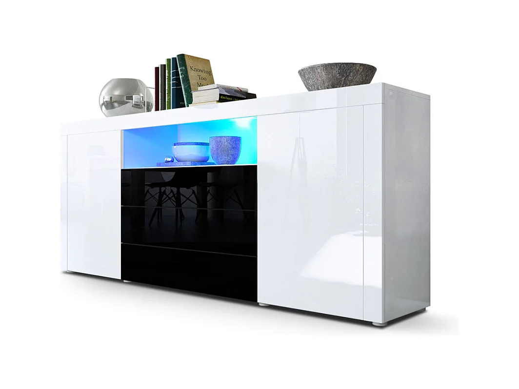 SIDEBOARD Santiago Weiß Hochglanz / Schwarz Hochglanz