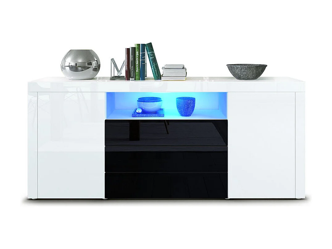 SIDEBOARD Santiago Weiß Hochglanz / Schwarz Hochglanz