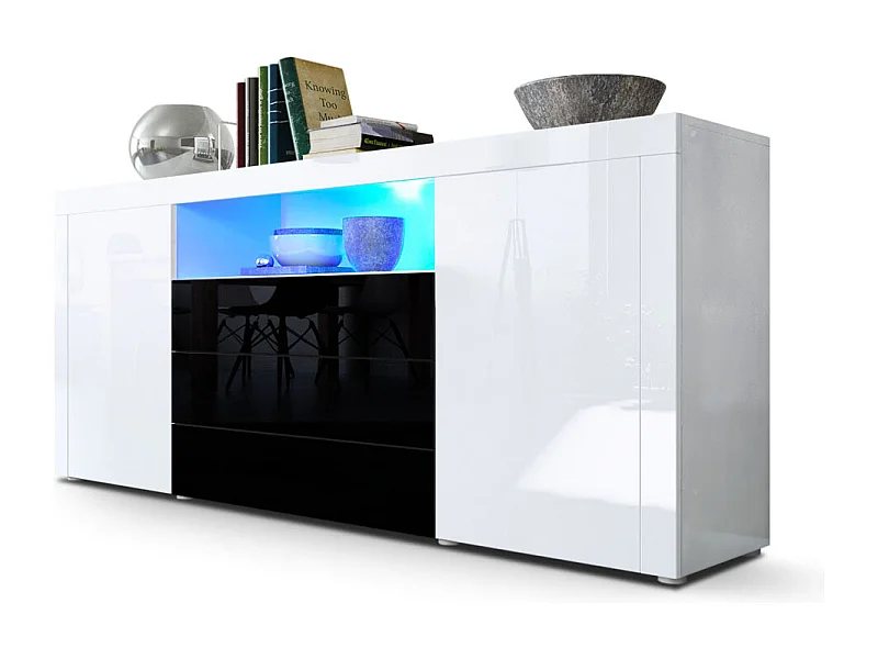 SIDEBOARD Santiago Weiß Hochglanz / Schwarz Hochglanz