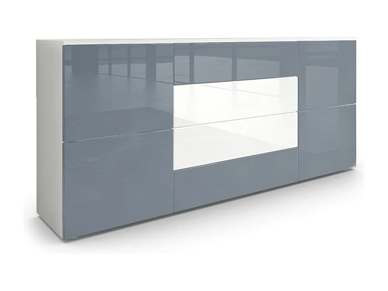 SIDEBOARD Rova Grau Hochglanz / Weiß Hochglanz