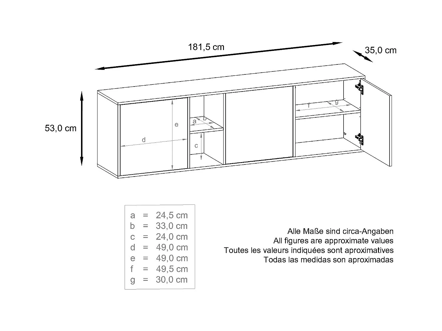 SIDEBOARD Cuba Türen in Weiß Hochglanz