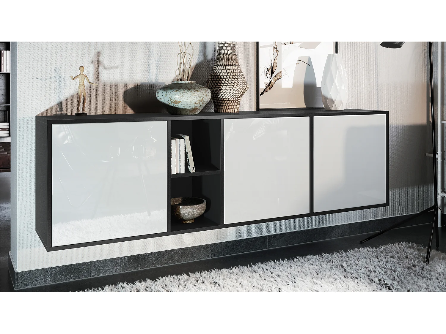 SIDEBOARD Cuba Türen in Weiß Hochglanz