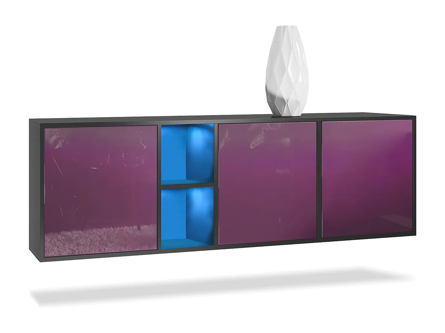 Commode Cuba - noir mat/mûre haute brillance - Buffet moderne pour votre salon - (LxHxP) 182x53x35 cm