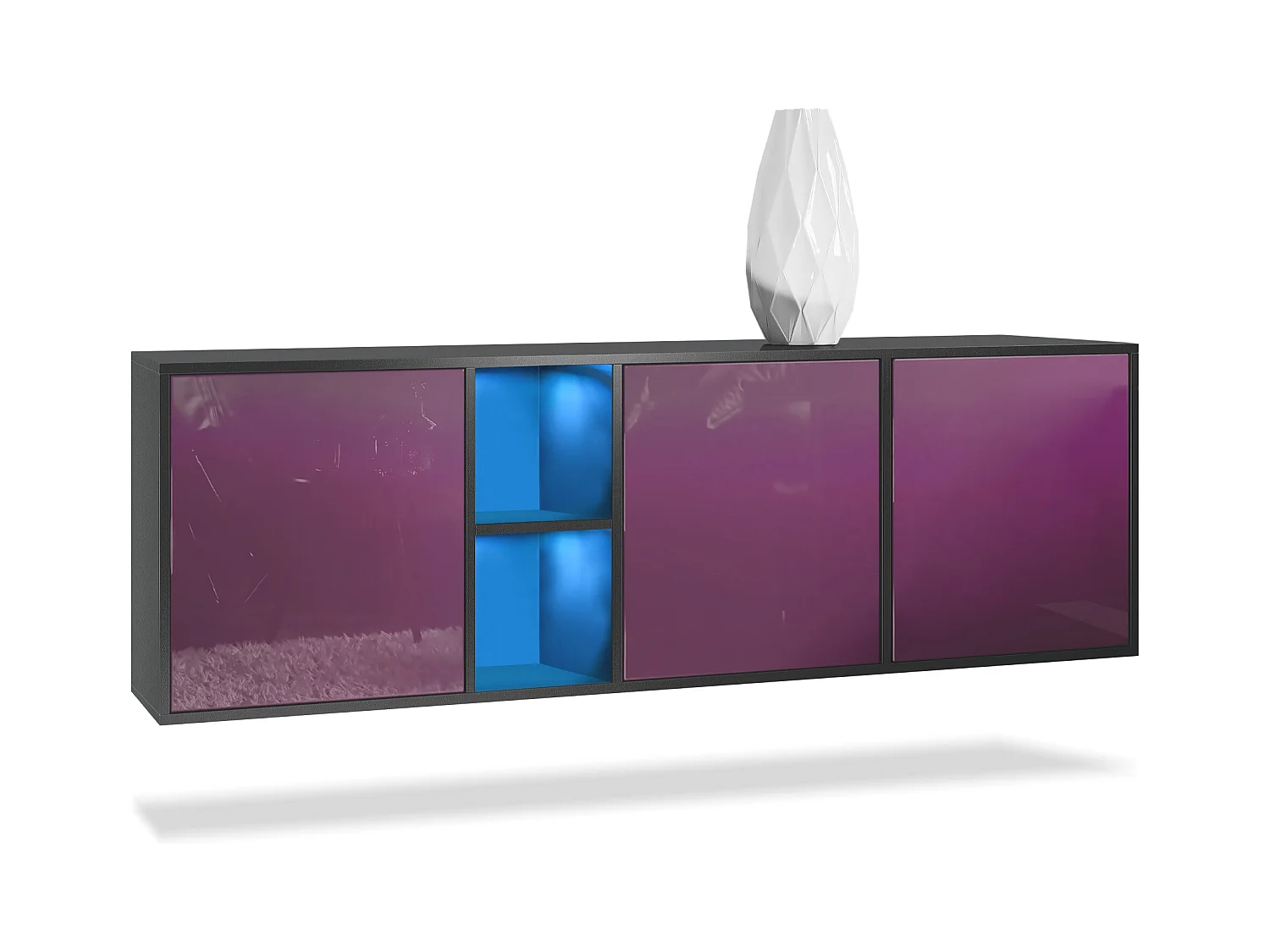Commode Cuba - noir mat/mûre haute brillance - Buffet moderne pour votre salon - (LxHxP) 182x53x35 cm