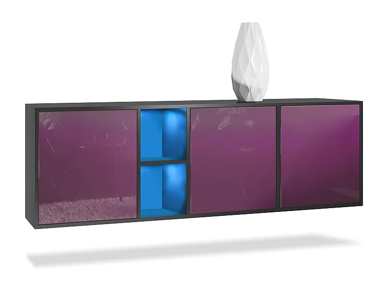 Commode Cuba - noir mat/mûre haute brillance - Buffet moderne pour votre salon - (LxHxP) 182x53x35 cm