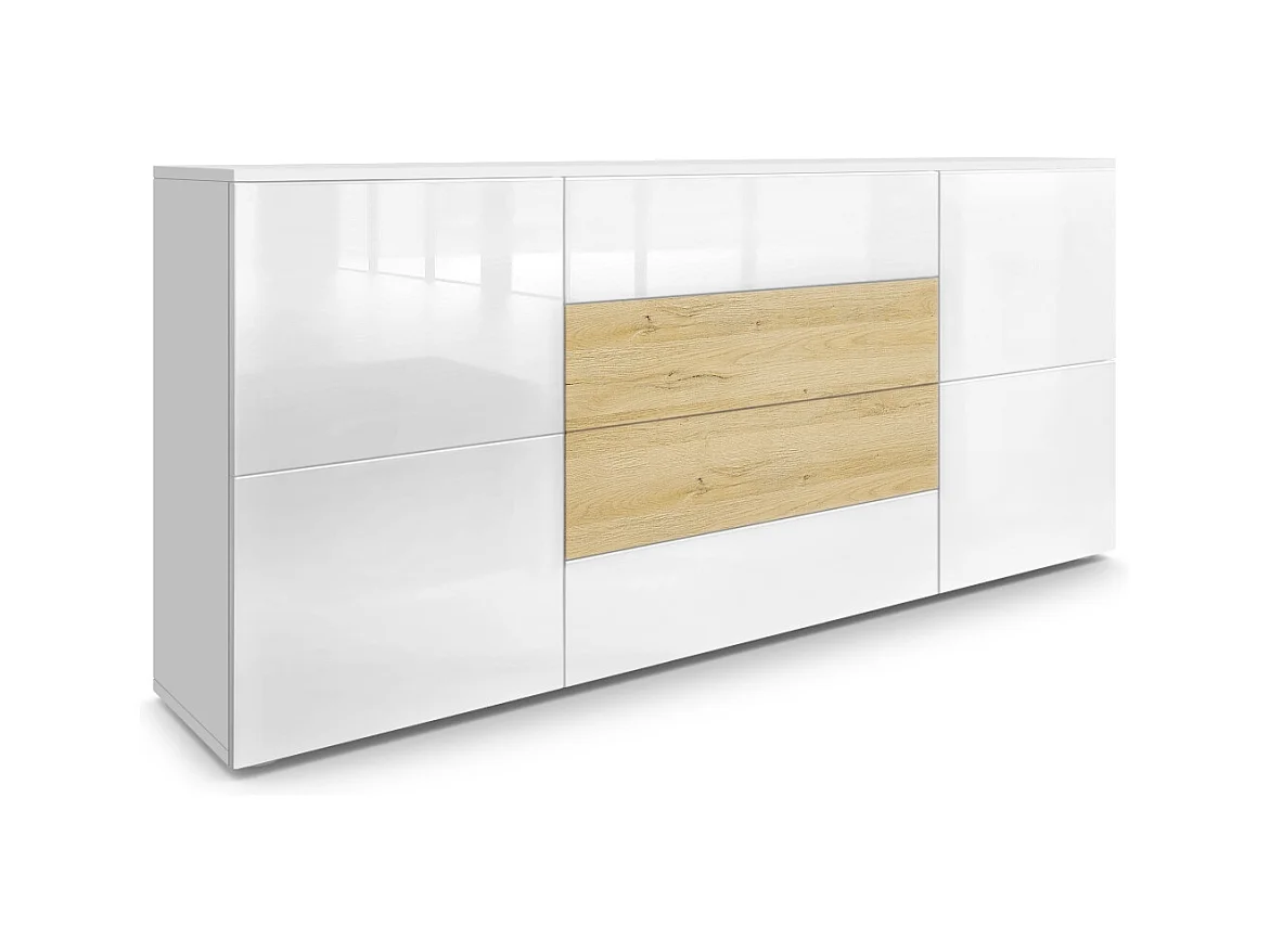 SIDEBOARD Rova Weiß Hochglanz/ Eiche Natur