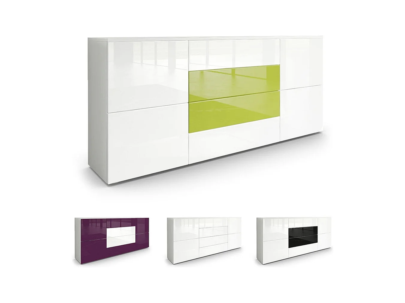 SIDEBOARD Rova Weiß Hochglanz/ Eiche Natur