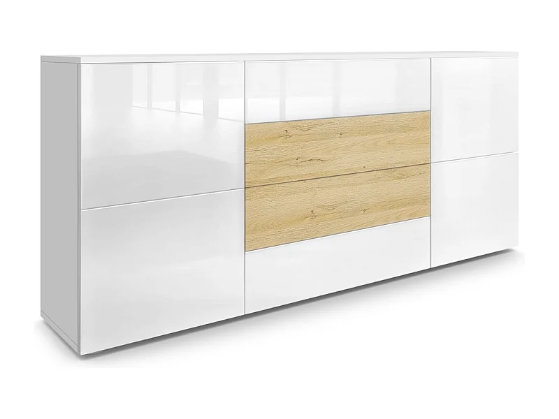SIDEBOARD Rova Weiß Hochglanz/ Eiche Natur