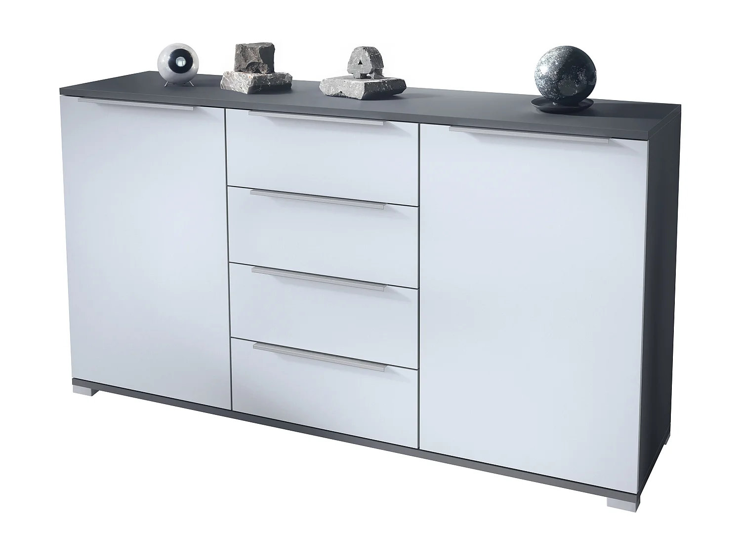 Buffet Linio V1, Enfilade avec 2 portes et 4 tiroirs, anthracite mat / blanc mat (138,5 x 75,5 x 35 cm)