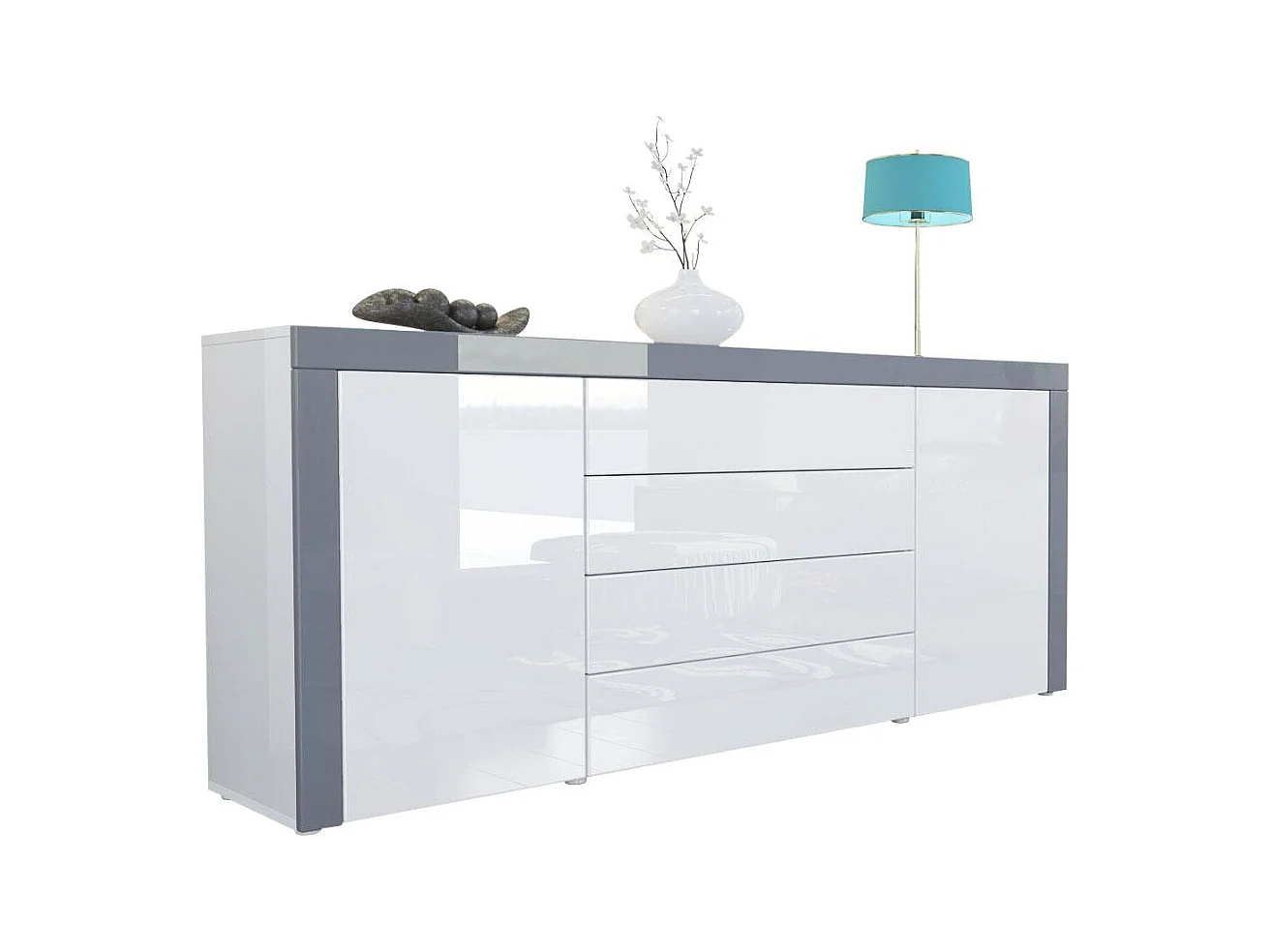 SIDEBOARD La Paz Weiß Hochglanz / Grau Hochglanz