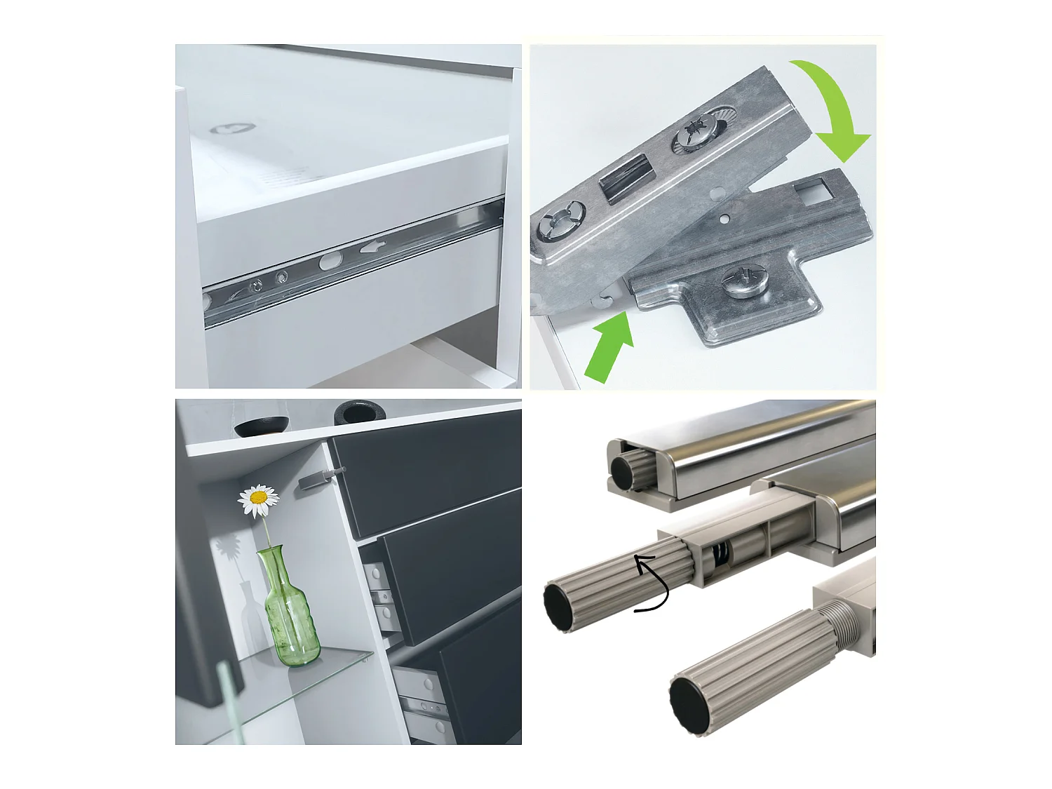 Buffet Bari V2 – Meuble avec 2 Grandes Portes et 4 Tiroirs, blanc mat/blanc haute brillance (166,5 x 75,5 x 35)