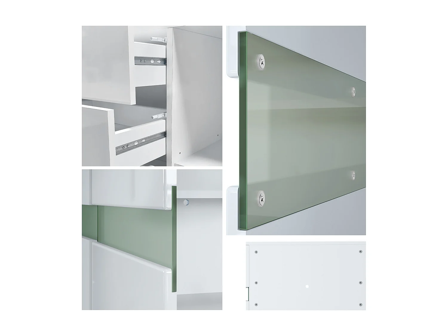 Vladon Sideboard Flow, bianco opaco/bianco lucido incl. LED - Cassettiera moderna con vetrata Ambient Light per la vostra zona giorno (177 x 75 x 39 cm)