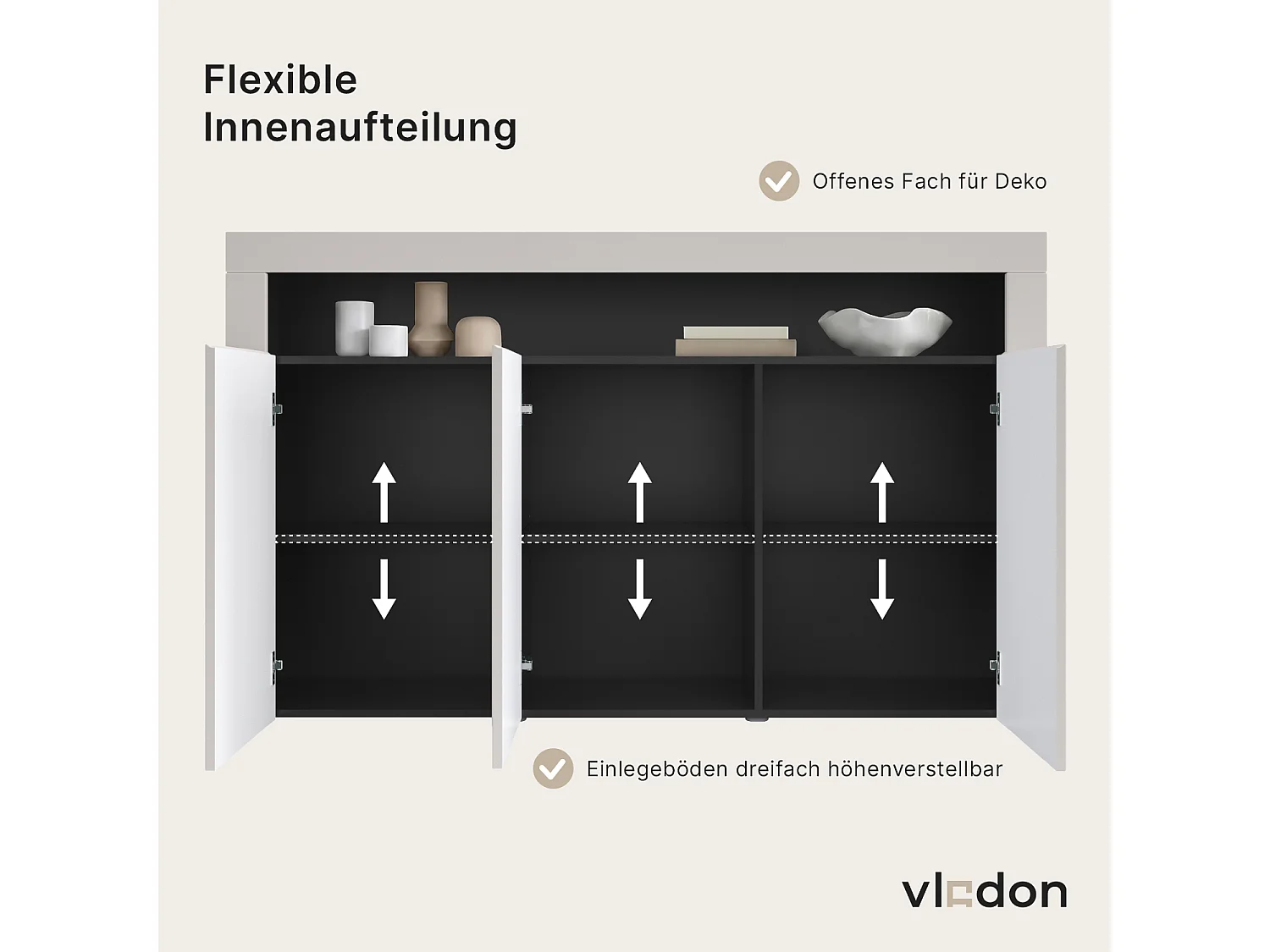 SIDEBOARD Valencia Grau Hochglanz / Grau Hochglanz