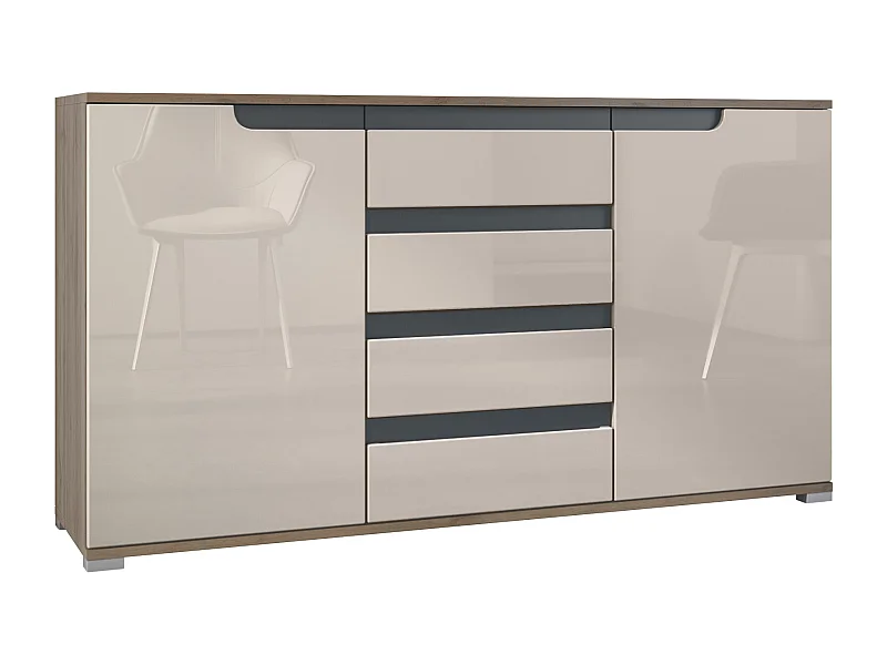 SIDEBOARD Sylt Sandgrau Hochglanz / Anthrazit matt