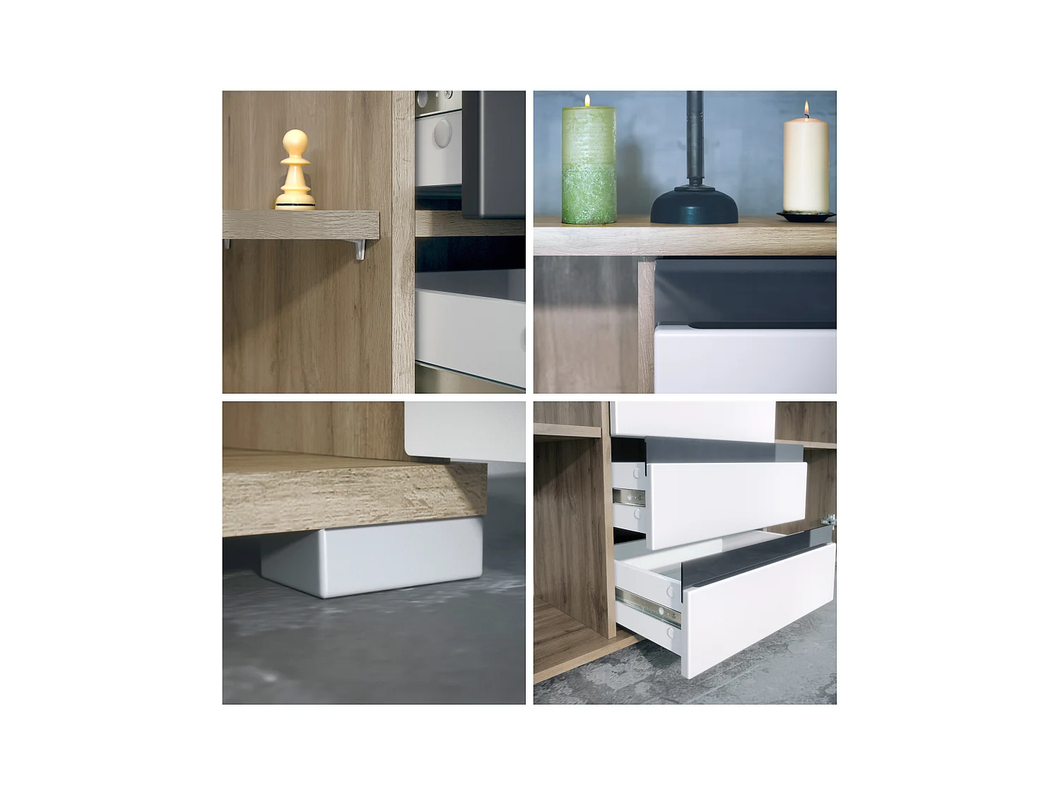 Buffet Dressoir Sylt, Corps en Noir mat / Façades en gris sable haute brillance avec un decor en anthracite mat (139 x 72 x 35)