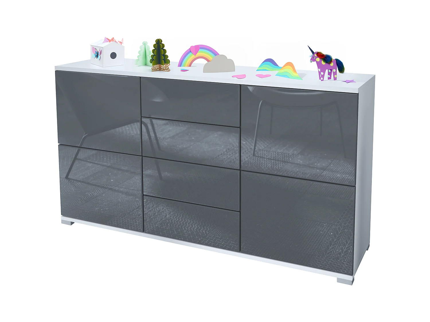 SIDEBOARD Rova Grau Hochglanz