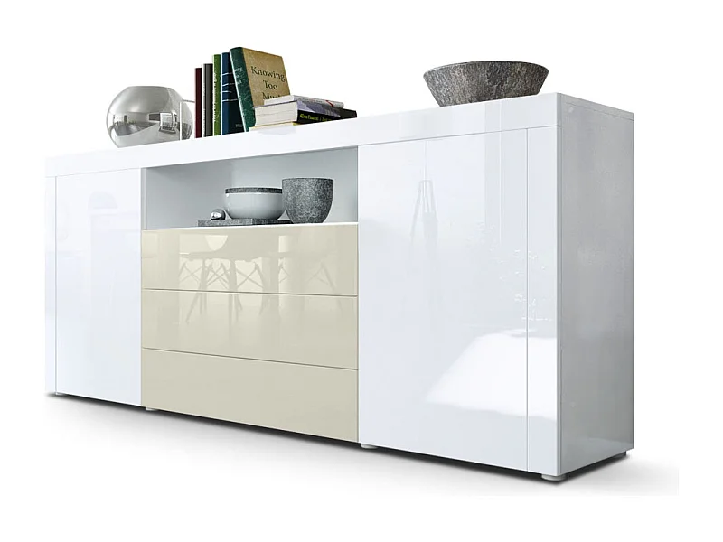SIDEBOARD Santiago Weiß Hochglanz / Creme Hochglanz