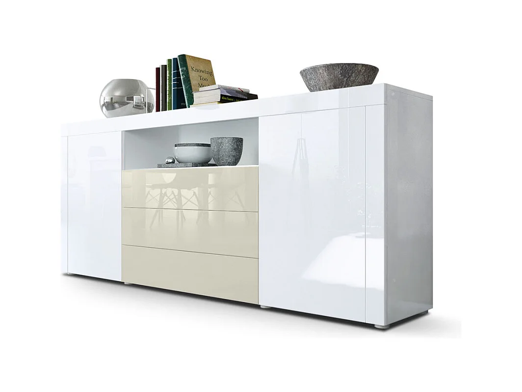SIDEBOARD Santiago Weiß Hochglanz / Creme Hochglanz
