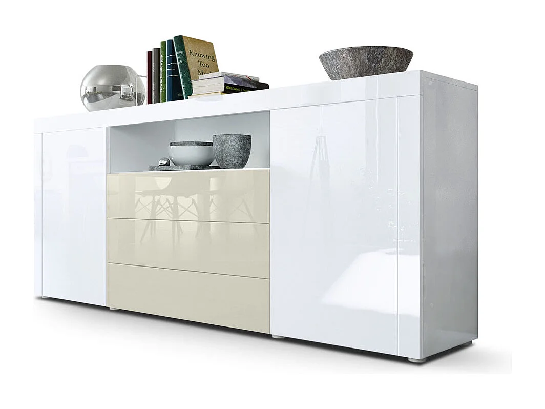 SIDEBOARD Santiago Weiß Hochglanz / Creme Hochglanz