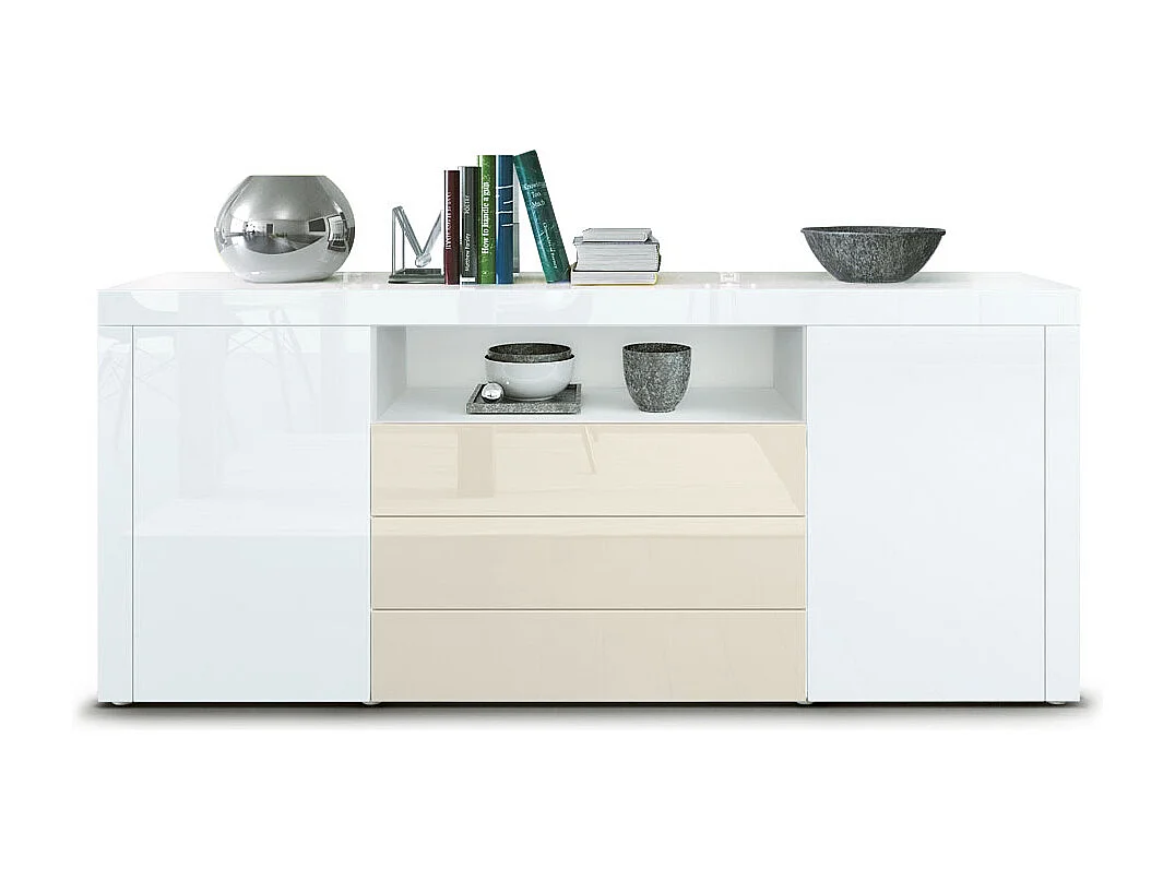 SIDEBOARD Santiago Weiß Hochglanz / Creme Hochglanz