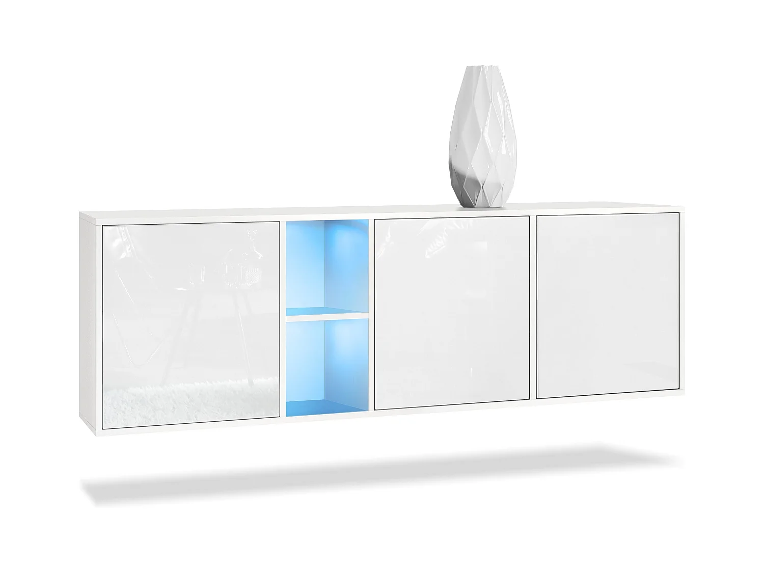 Commode Cuba - blanc mat/blanc haute brillance y compris LED - Buffet moderne pour votre salon - (LxHxP) 182x53x35 cm
