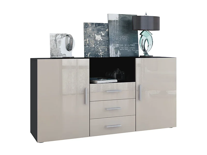 SIDEBOARD Skadu Front in Sandgrau Hochglanz