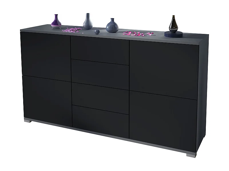 Credenza Rova V1 – Mobile con 4 Ante e 4 Cassetti, antracite opaco /nero opaco (138,5 x 75,5 x 35)