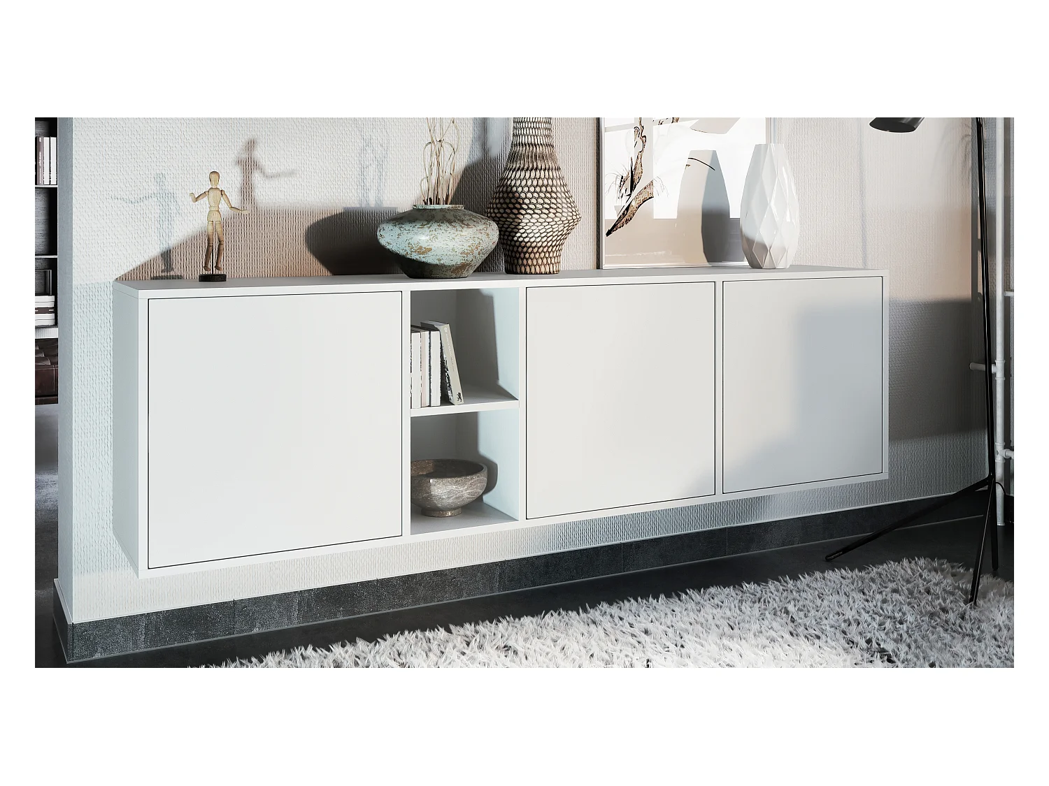 Commode Cuba - blanc mat/blanc mat - Buffet moderne pour votre salon - (LxHxP) 182x53x35 cm