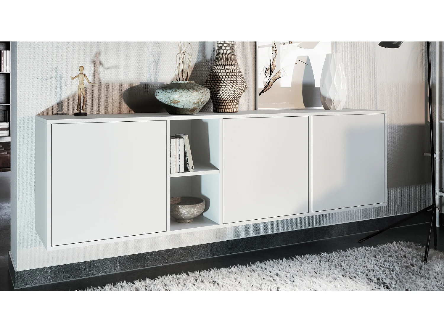 Vladon Cassettiera Cuba - bianco opaco/bianco opaco - Credenza moderna per la zona giorno - (LxAxP) 182x53x35 cm