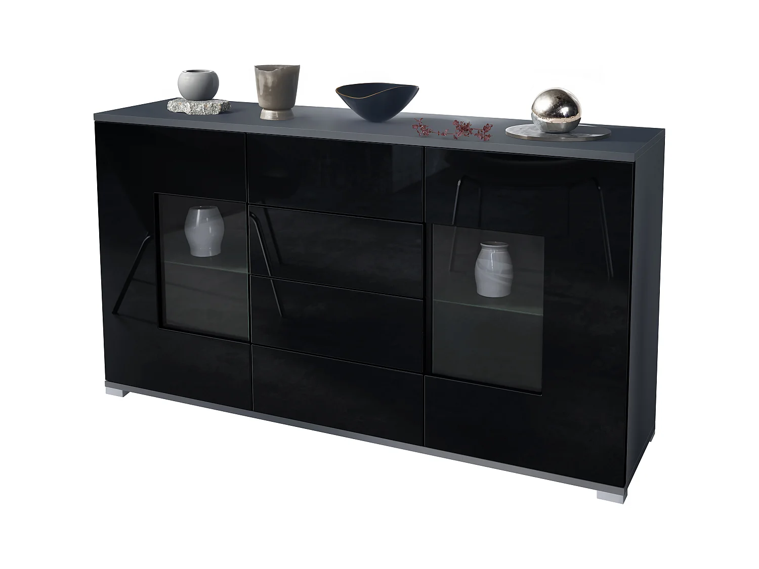 SIDEBOARD Grömitz Schwarz Hochglanz