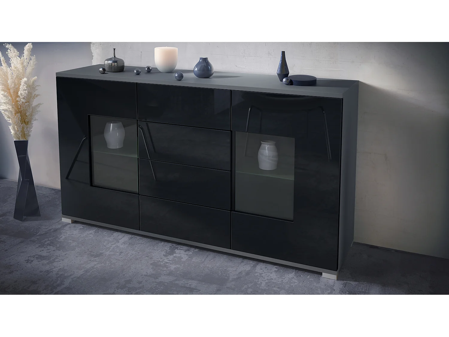SIDEBOARD Grömitz Schwarz Hochglanz