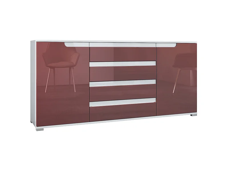 SIDEBOARD Sylt Bordeaux Hochglanz / Weiß Hochglanz