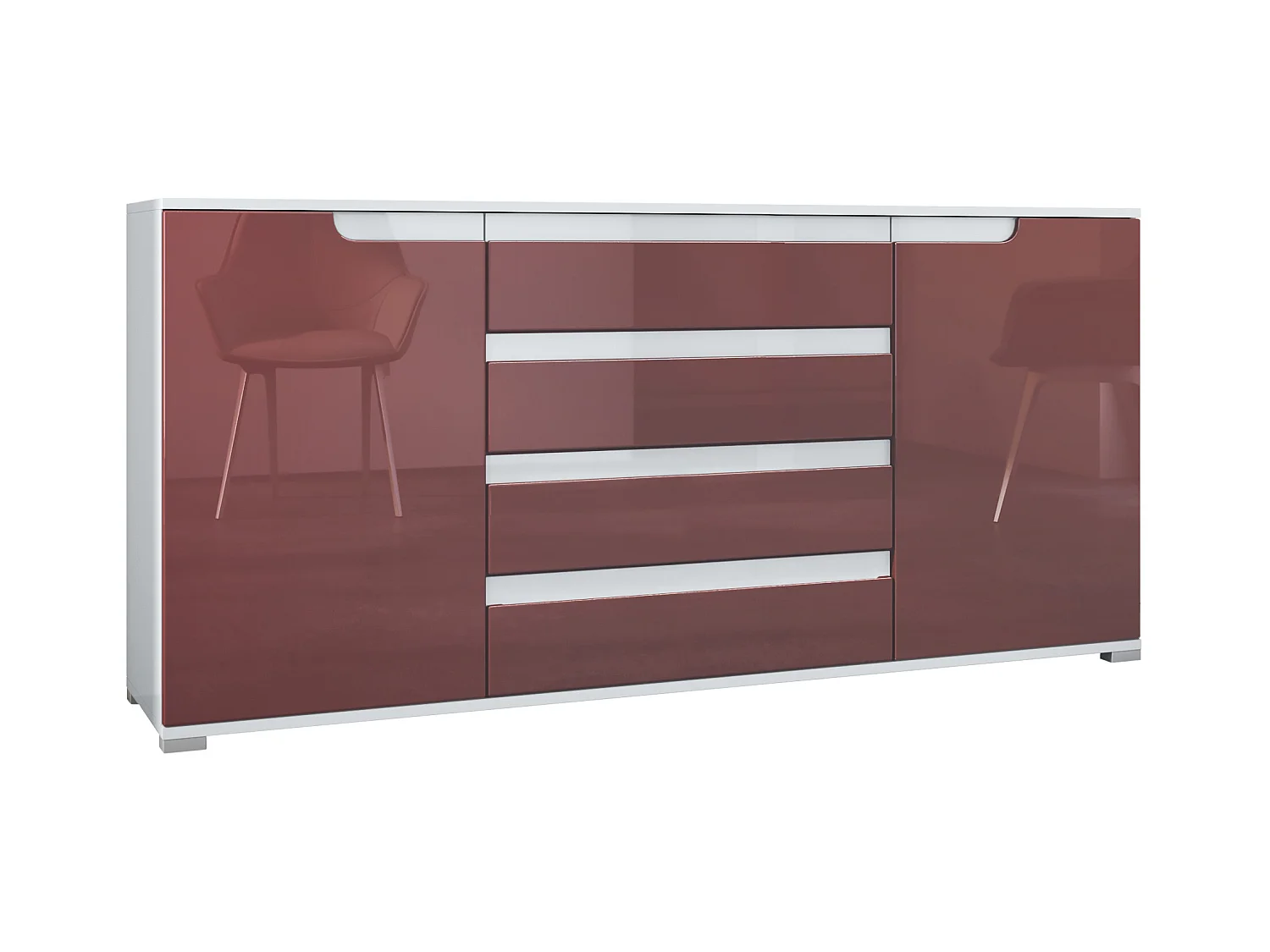 SIDEBOARD Sylt Bordeaux Hochglanz / Weiß Hochglanz