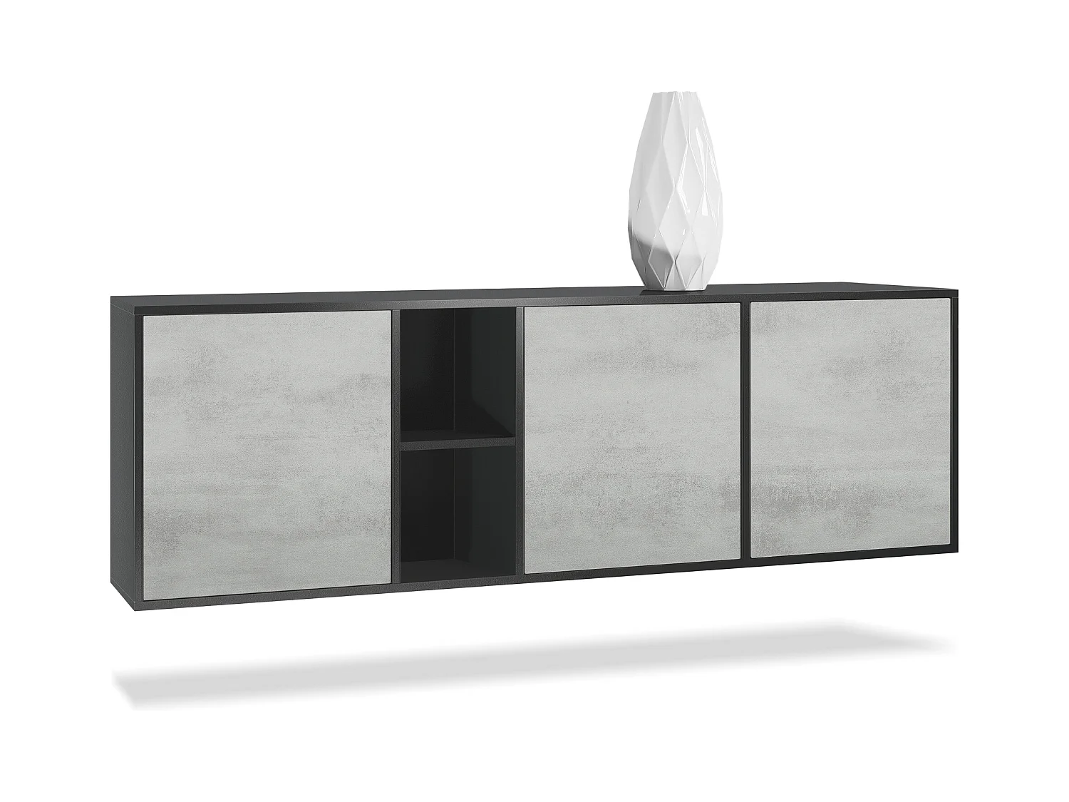 Commode Cuba - noir mat/aspect béton oxyde - Buffet moderne pour votre salon - (LxHxP) 182x53x35 cm