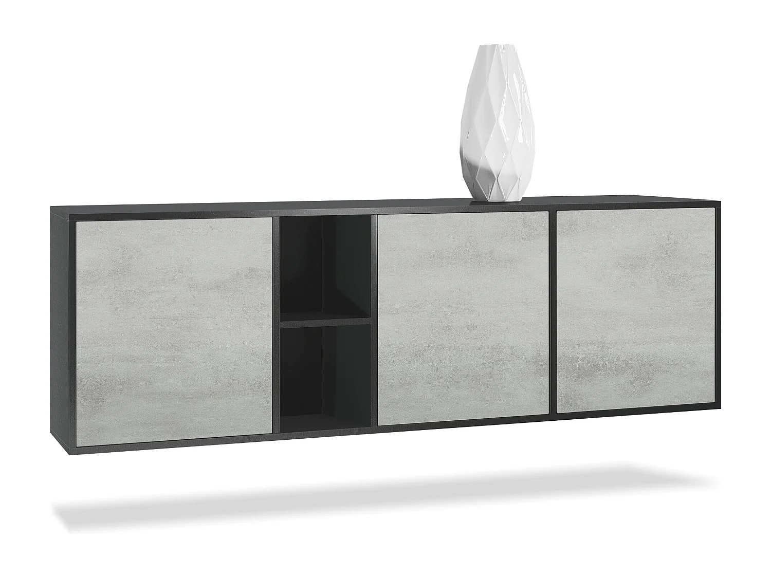 Vladon Cassettiera Cuba - nero opaco/ottica cermento ossido - Credenza moderna per la zona giorno - (LxAxP) 182x53x35 cm