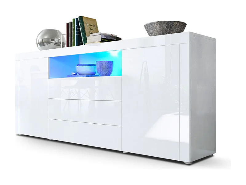 Sideboard Santiago, blanc haute brillance/blanc haute brillance - Modern chest of drawers for your living area - (WxHxD) 167 x 72 x 35 cm