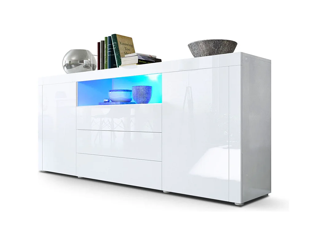 Sideboard Santiago, blanc haute brillance/blanc haute brillance - Modern chest of drawers for your living area - (WxHxD) 167 x 72 x 35 cm