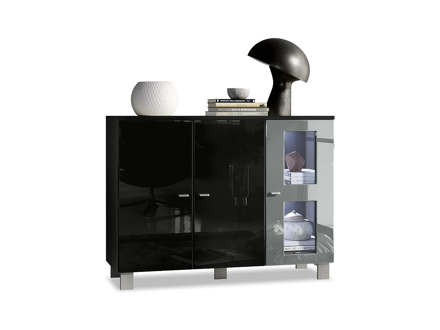 SIDEBOARD Denjo Tür in Grau Hochglanz