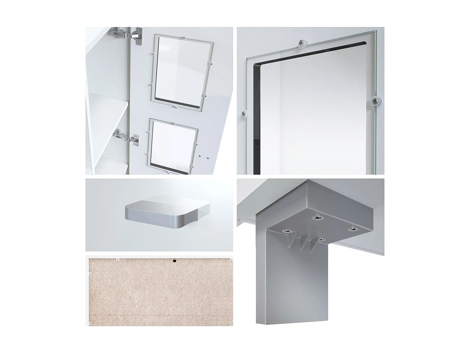 Buffet Denjo, Commode avec 3 portes, Blanc mat/Blanc haute brillance/Aspect Béton Oxyde (107 x 81 x 35 cm)