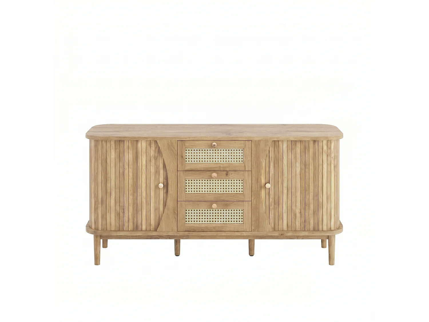Credenza 140,5×40×76 cm - 3 cassetti in rattan - 2 ante scorrevoli - ripiani regolabili - naturale