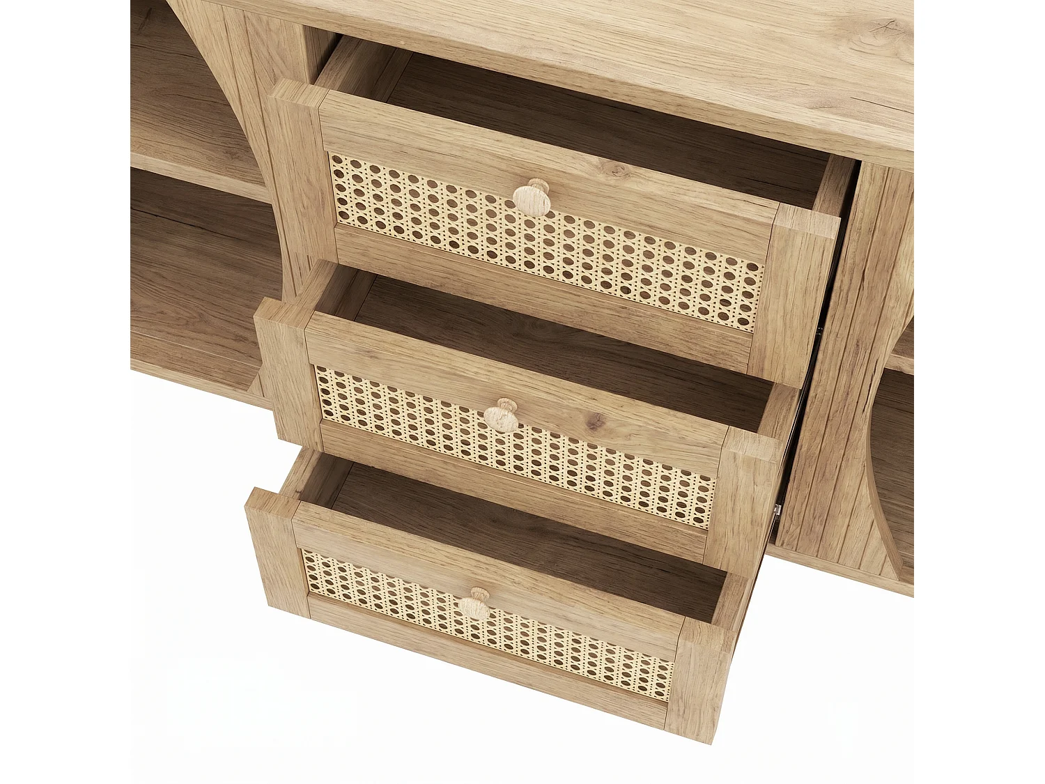 Credenza 140,5×40×76 cm - 3 cassetti in rattan - 2 ante scorrevoli - ripiani regolabili - naturale
