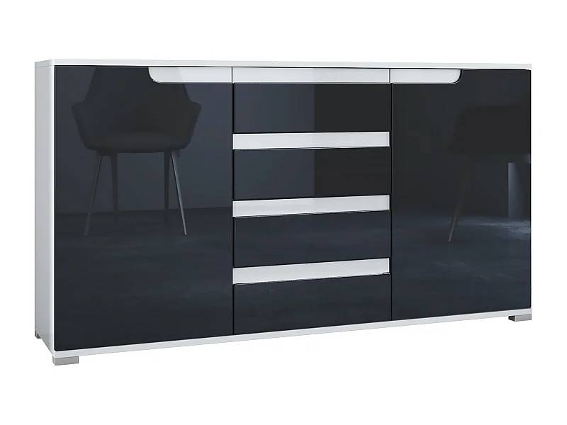 SIDEBOARD Sylt Schwarz Hochglanz / Weiß Hochglanz