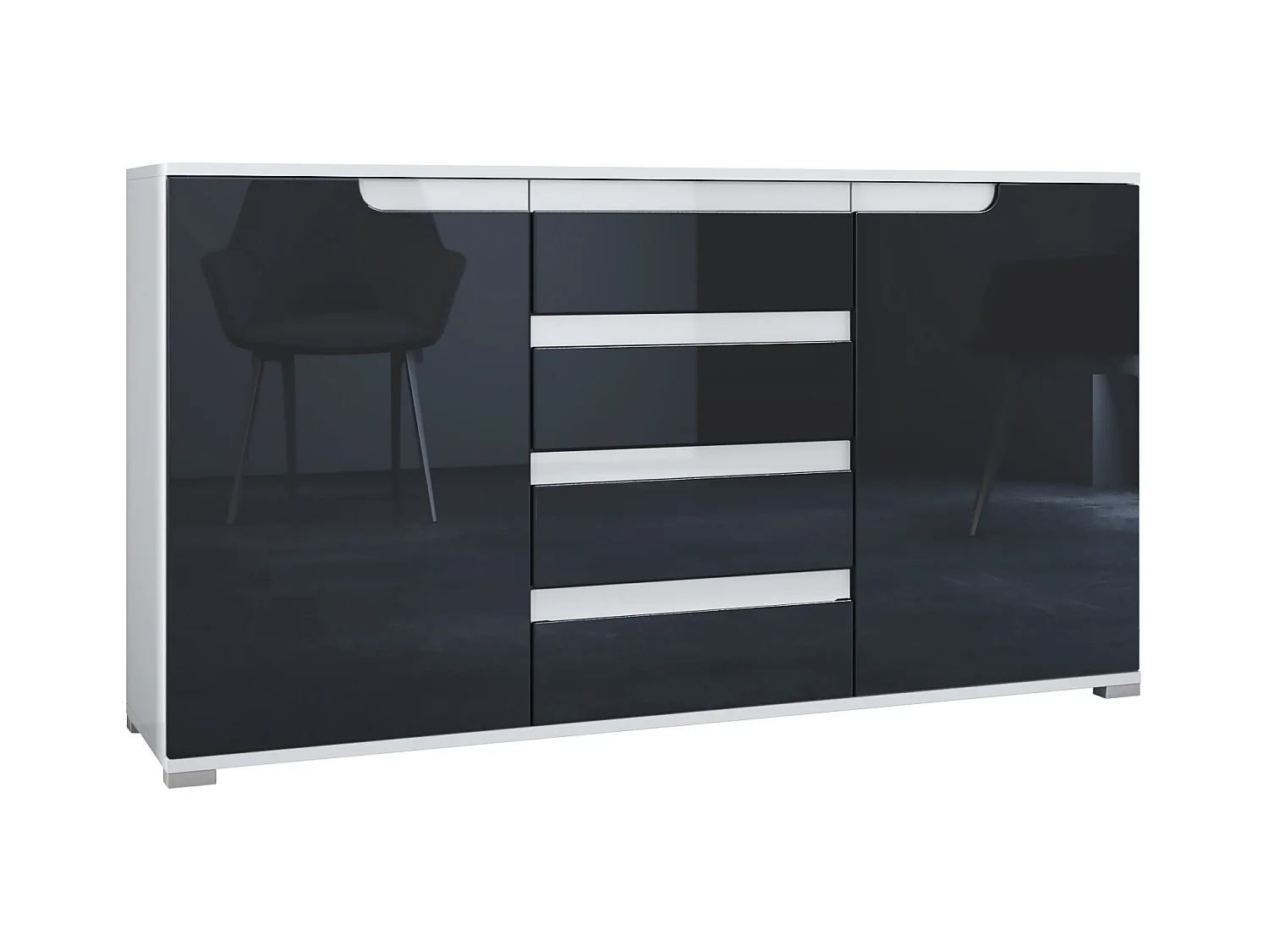 SIDEBOARD Sylt Schwarz Hochglanz / Weiß Hochglanz