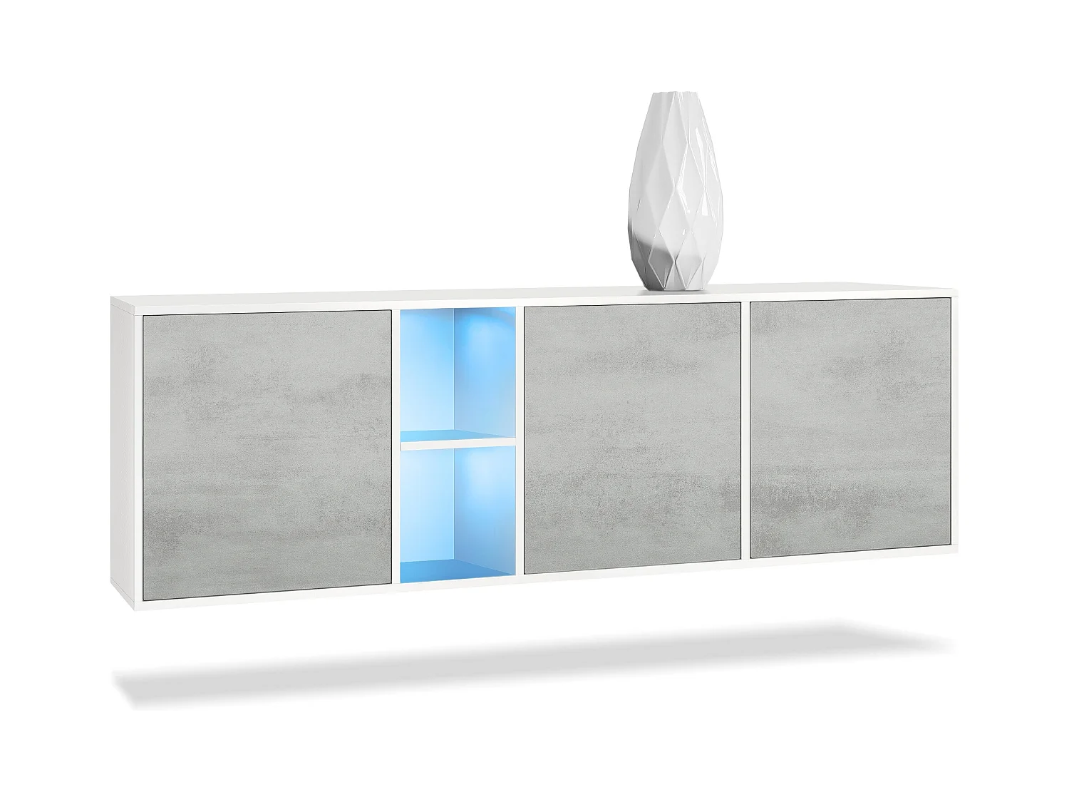 Commode Cuba - blanc mat/aspect béton oxyde y compris LED - Buffet moderne pour votre salon - (LxHxP) 182x53x35 cm