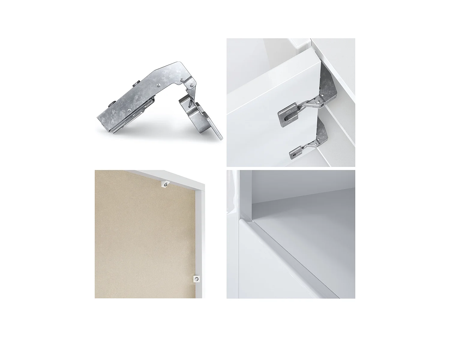 Buffet Valencia, Commode avec 3 portes et 1 compartiment ouvert, Blanc mat/gris haute brillance/blanc haute brillance (155 x 92 x 40 cm)